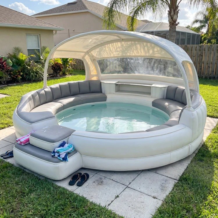 Luxury Inflatable Spa with Canopy and Ambient Lighting LDSC